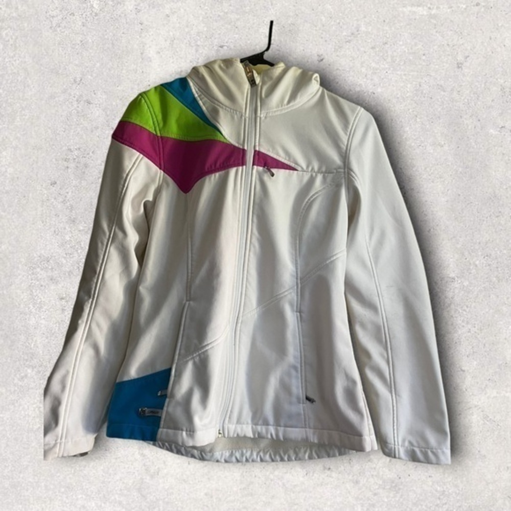Spyder Zip Up Hooded White Color Blocked Jacket Women’s Size Medium EUC